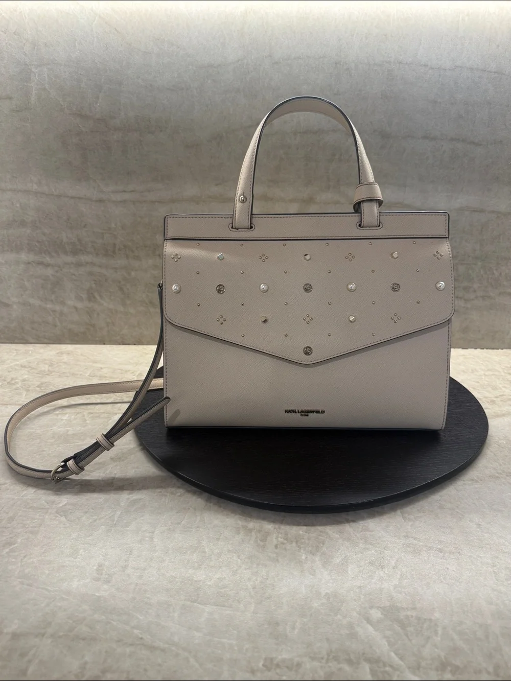 Karl Lagerfeld Taupe Studded Envelope Satchel